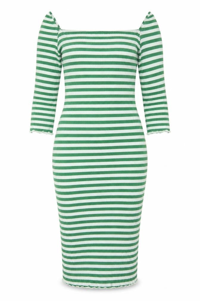 Stradivarius Women Green Stripe Bodycon Midi Dress Size 8