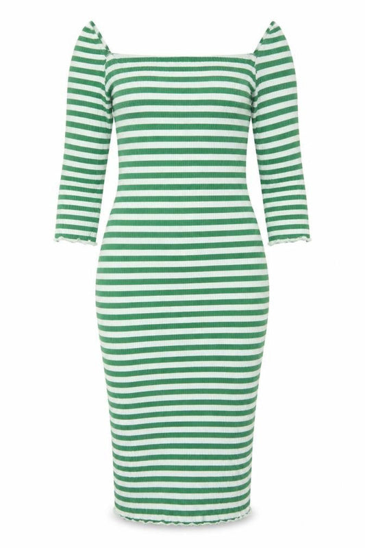 Stradivarius Women Green Stripe Bodycon Midi Dress Size 8