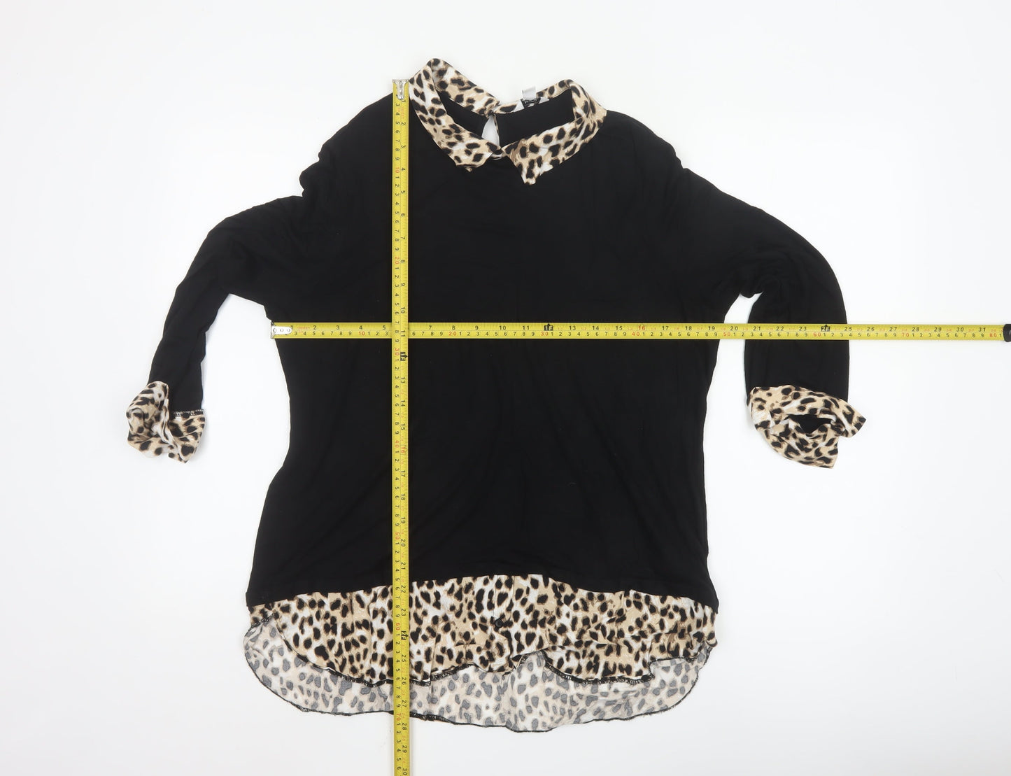 M&Co Womens Black Leopard Collar Tunic Blouse UK16
