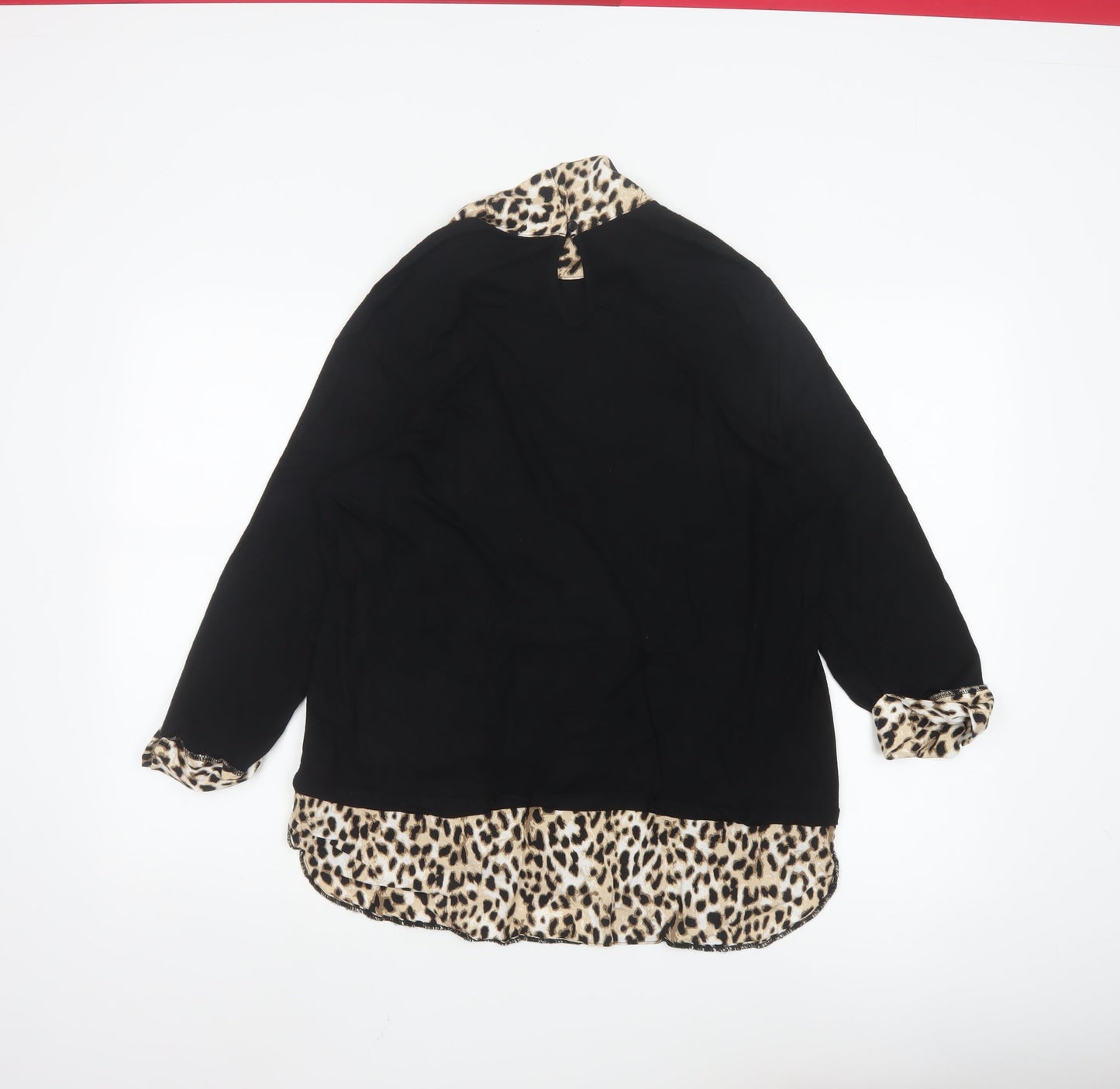 M&Co Womens Black Leopard Collar Tunic Blouse UK16
