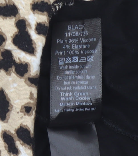 M&Co Womens Black Leopard Collar Tunic Blouse UK16