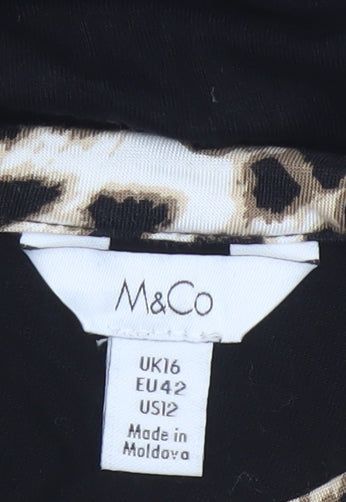 M&Co Womens Black Leopard Collar Tunic Blouse UK16
