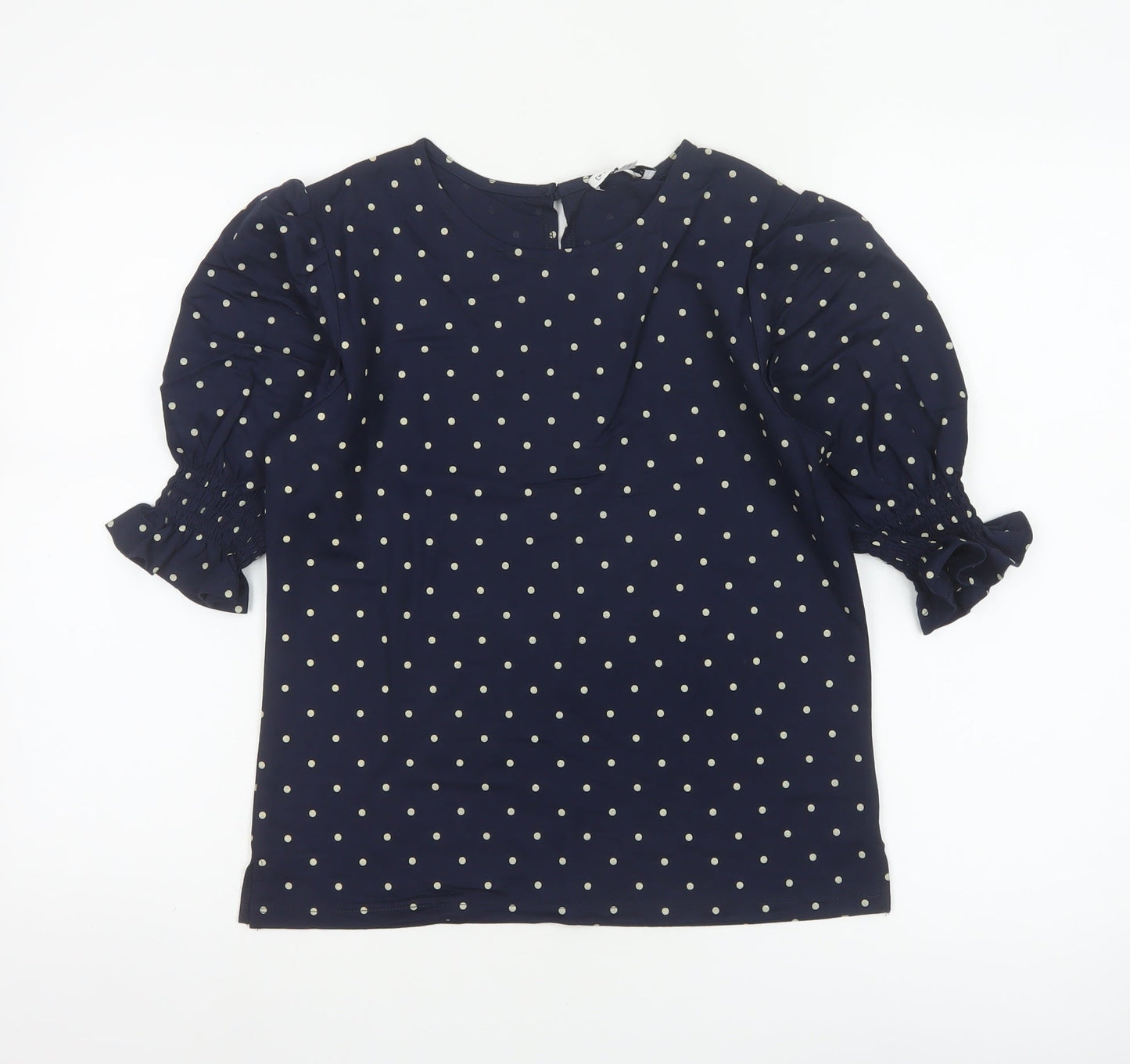 Warehouse Women's Blue Polka Dot Puff Sleeve Blouse UK 8