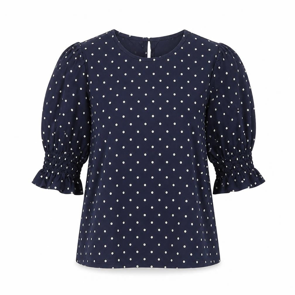 Warehouse Women's Blue Polka Dot Puff Sleeve Blouse UK 8