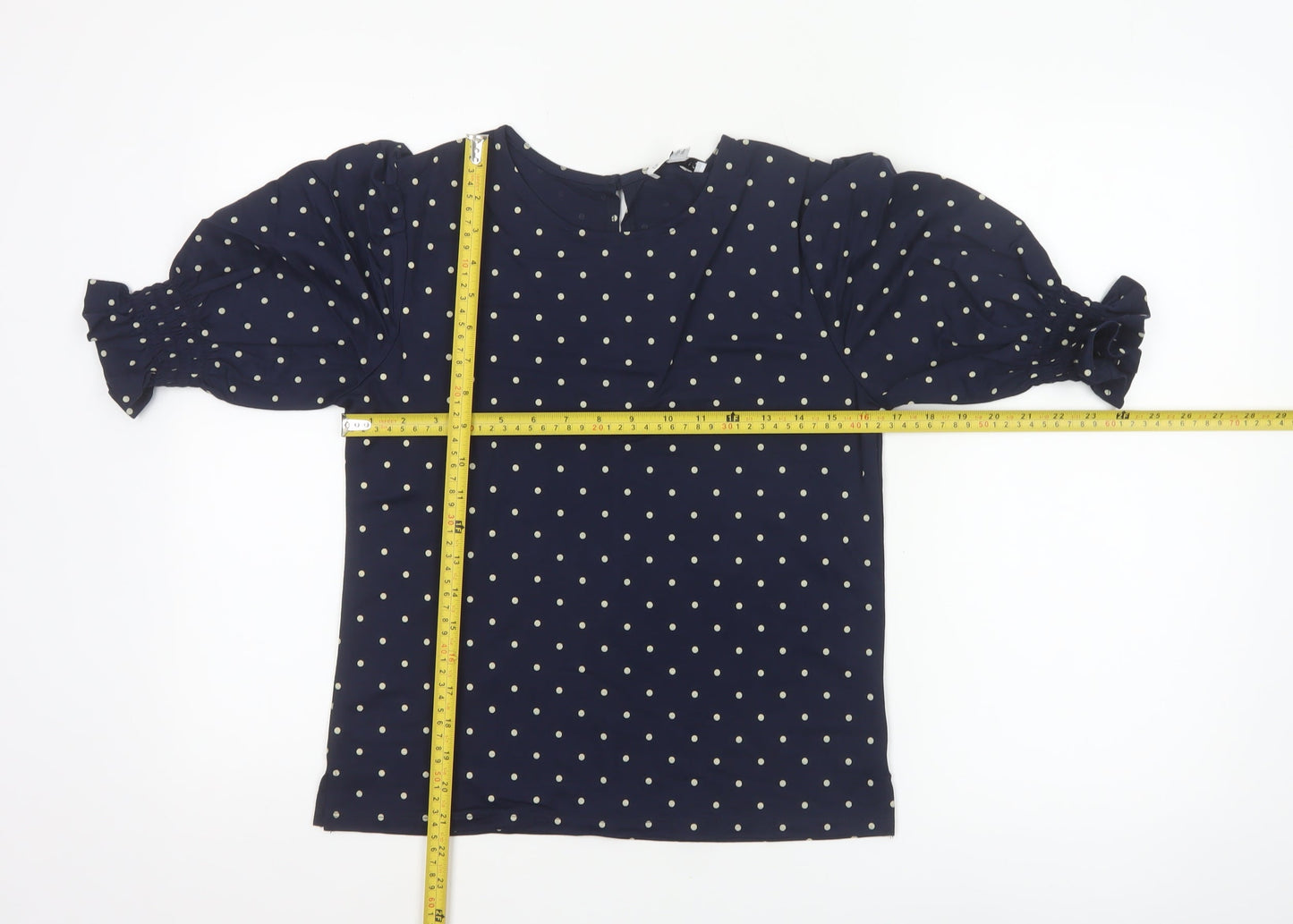 Warehouse Women's Blue Polka Dot Puff Sleeve Blouse UK 8