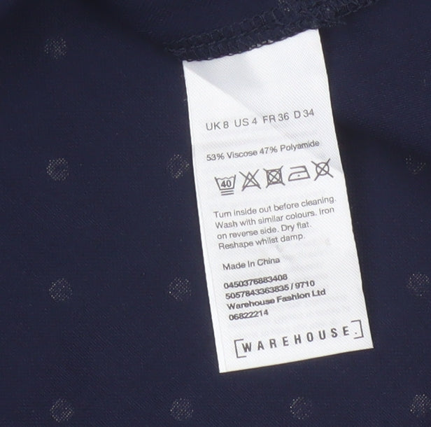 Warehouse Women's Blue Polka Dot Puff Sleeve Blouse UK 8