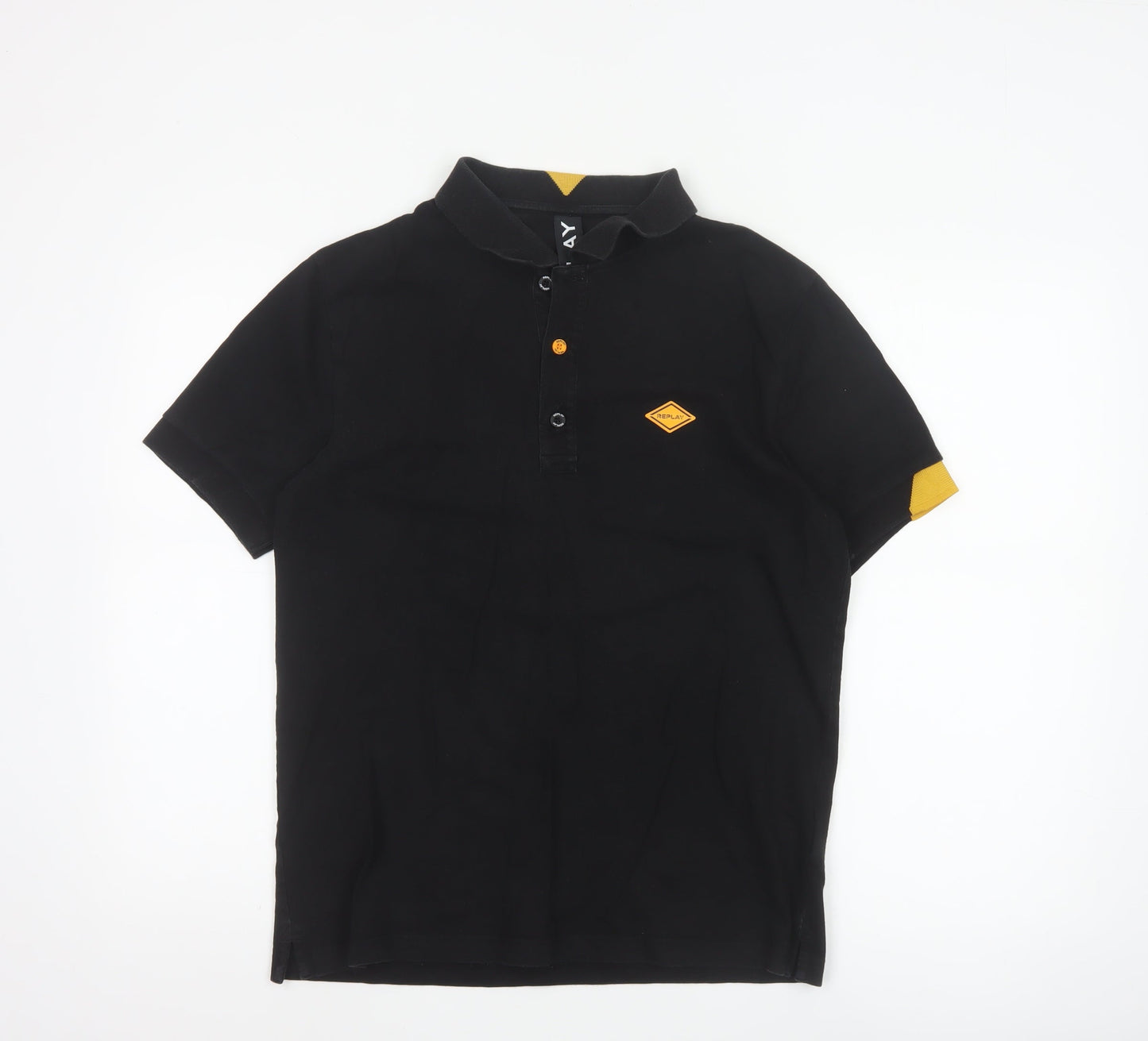 Replay Men's Black Regular Fit Cotton Polo Shirt M