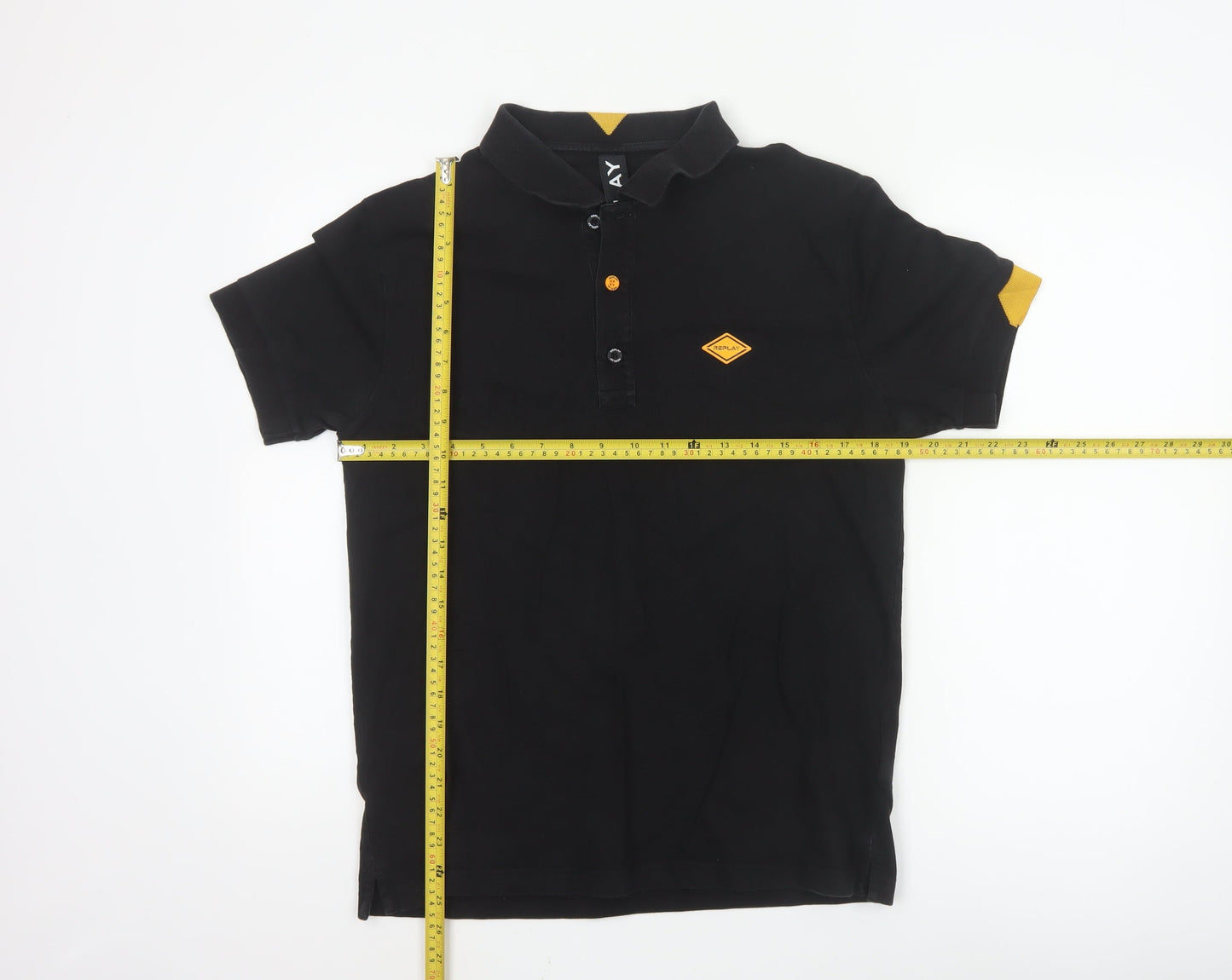 Replay Men's Black Regular Fit Cotton Polo Shirt M