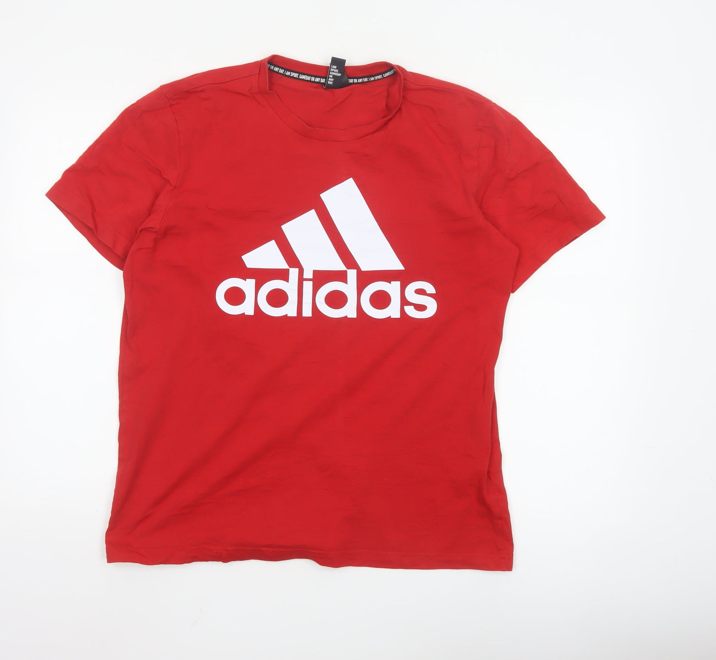 Adidas Men's Red Cotton Graphic Logo T-Shirt M Regular Fit Crew Neck