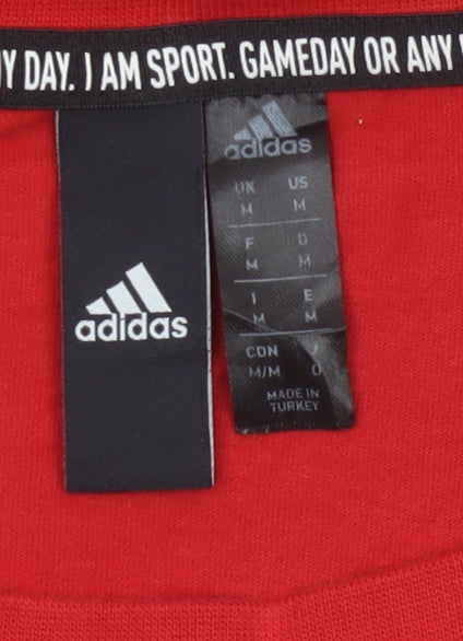 Adidas Men's Red Cotton Graphic Logo T-Shirt M Regular Fit Crew Neck