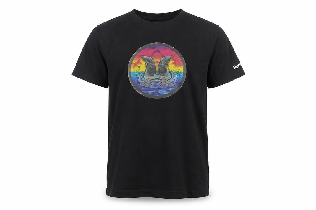 Hurley Boys Black Graphic Surf T-Shirt 12-13 Years Short Sleeve Cotton