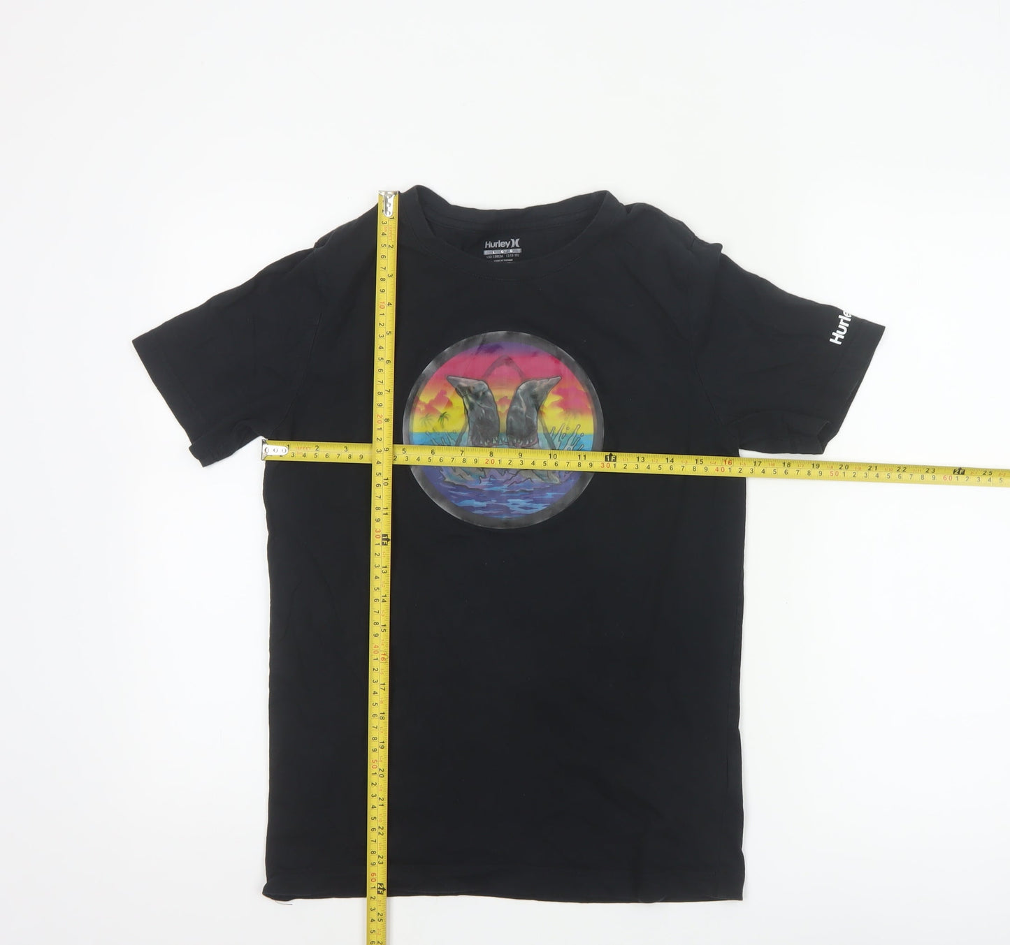 Hurley Boys Black Graphic Surf T-Shirt 12-13 Years Short Sleeve Cotton