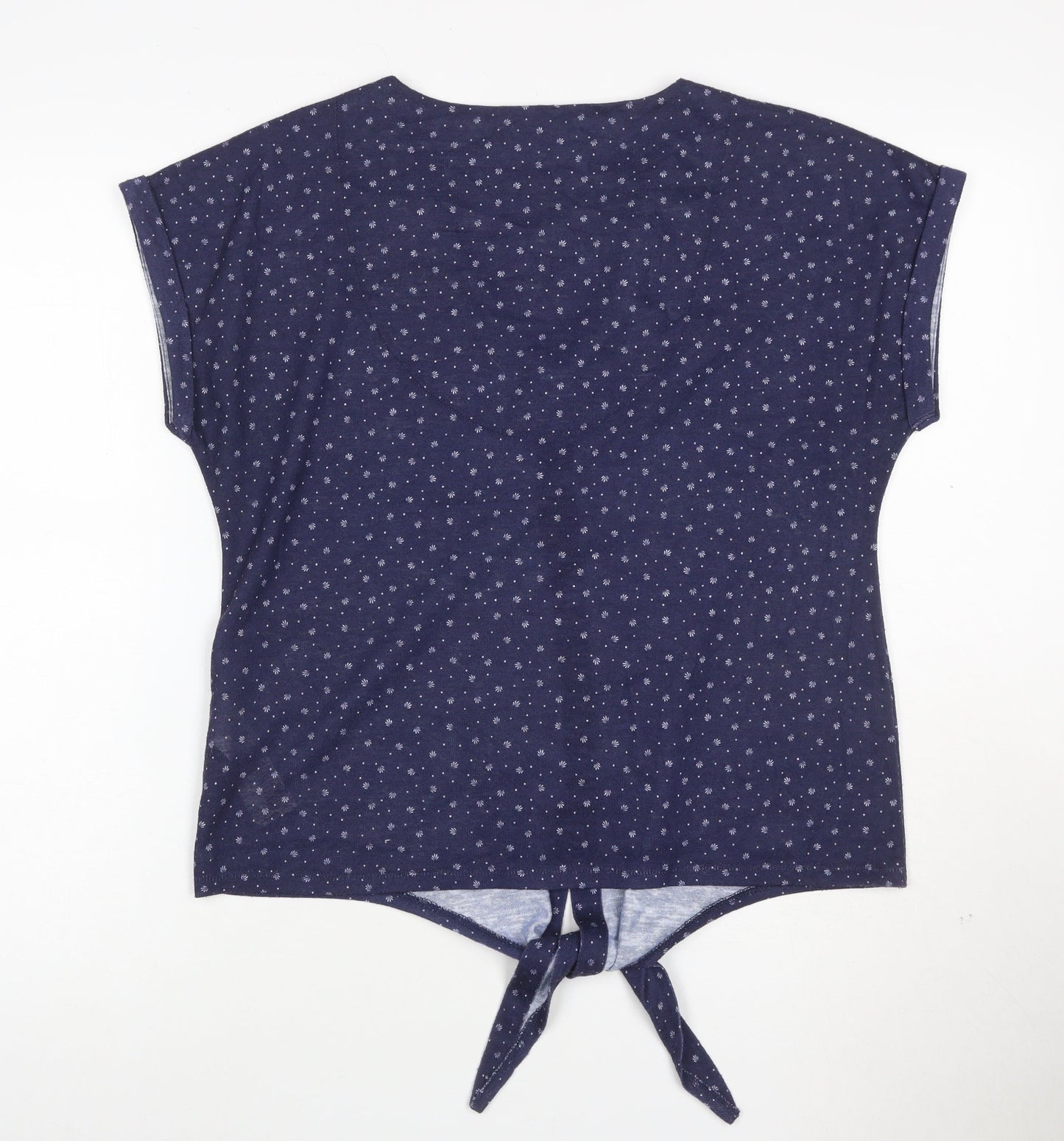 Principles Women Blue Floral V-Neck Button Tie Blouse Size 12