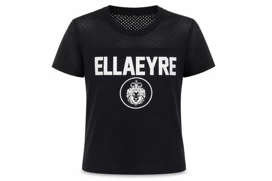 Front view of ELLA EYRE Women's Black Jersey Sports T-Shirt, size M