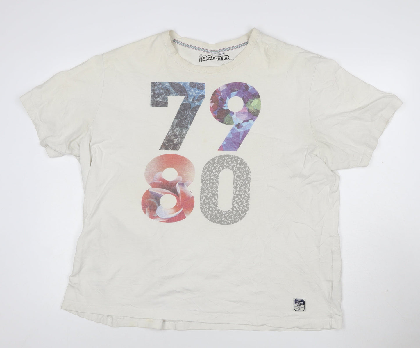 Jacamo Men’s White XL 70s 80s Graphic Print Cotton Crew Neck T-Shirt