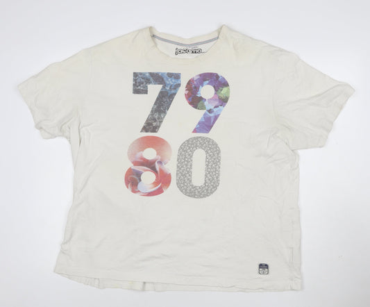 Jacamo Men’s White XL 70s 80s Graphic Print Cotton Crew Neck T-Shirt