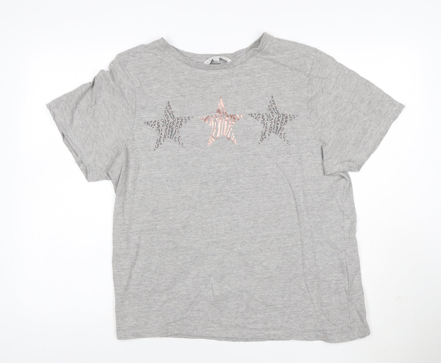 Amara Reya Womens Grey Sequin Star T-Shirt Size XL