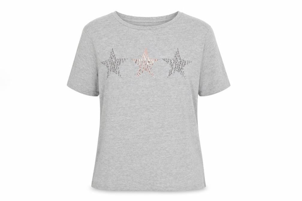 Amara Reya Womens Grey Sequin Star T-Shirt Size XL