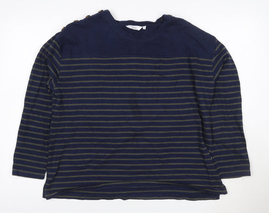 ISLE Women’s Blue Striped Long Sleeve Cotton Boat Neck Top Size 18-20