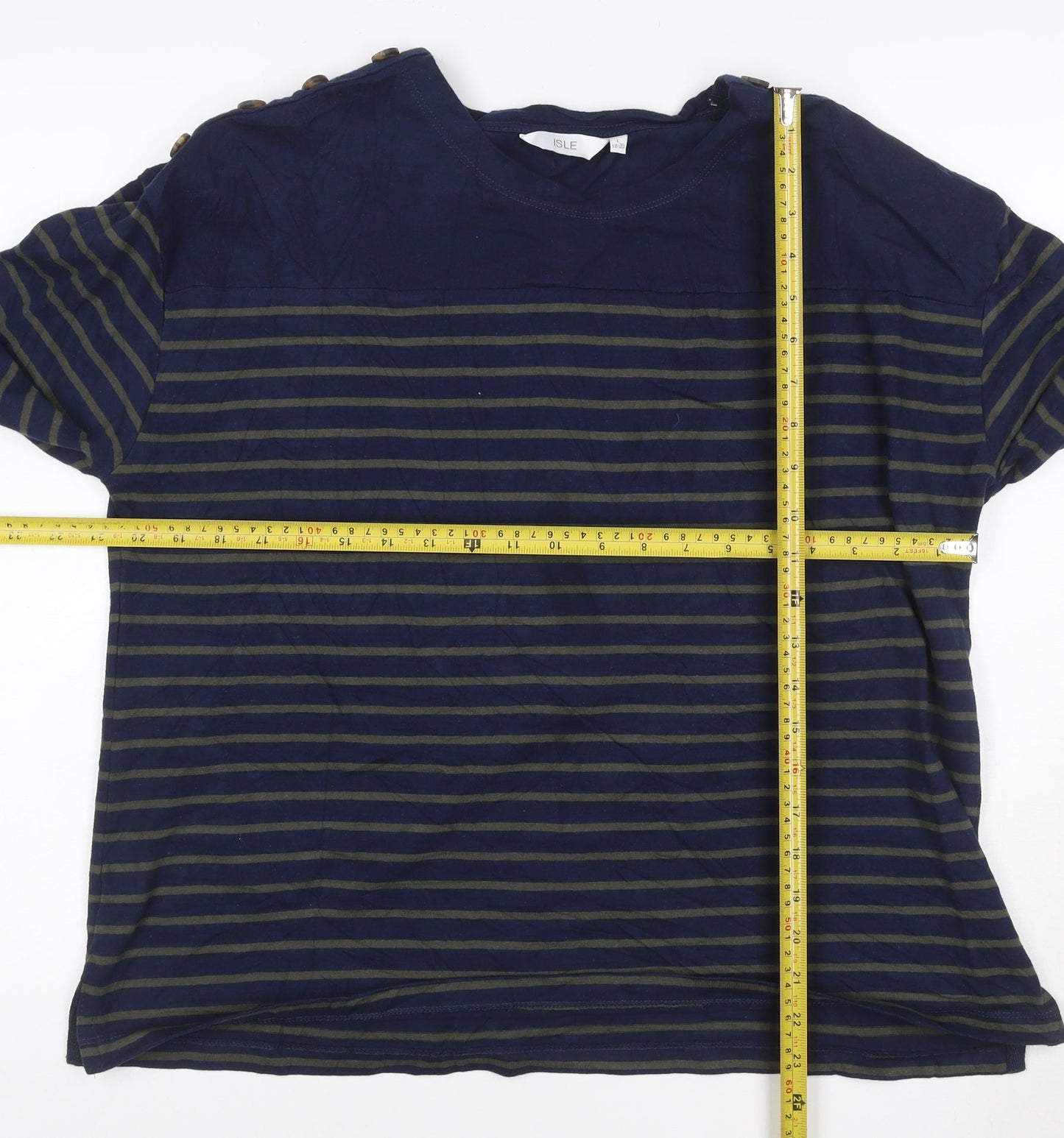ISLE Women’s Blue Striped Long Sleeve Cotton Boat Neck Top Size 18-20