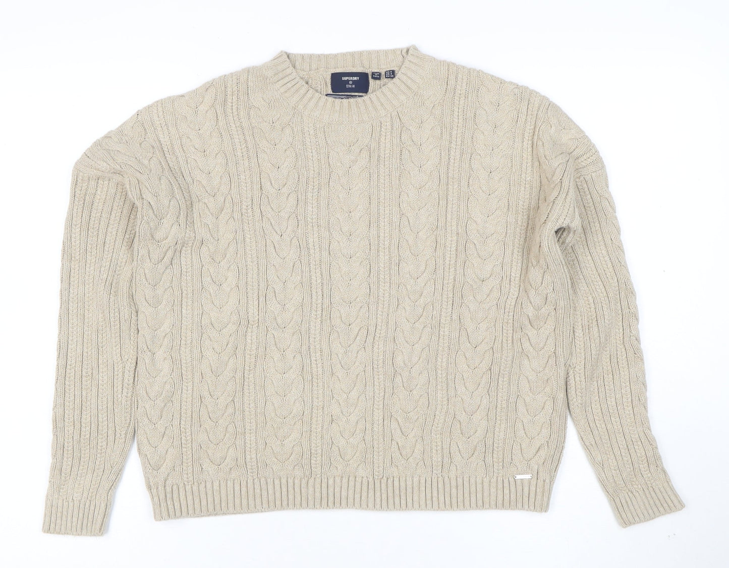 Superdry Women's Beige Cable-Knit Wool Jumper Size 8