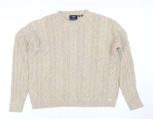 Superdry Women's Beige Cable-Knit Wool Jumper Size 8