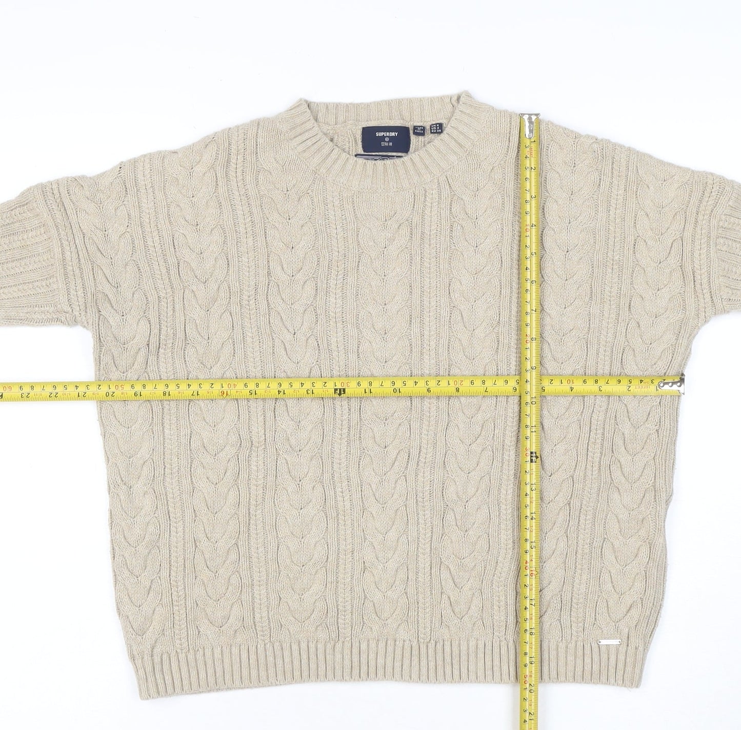 Superdry Women's Beige Cable-Knit Wool Jumper Size 8