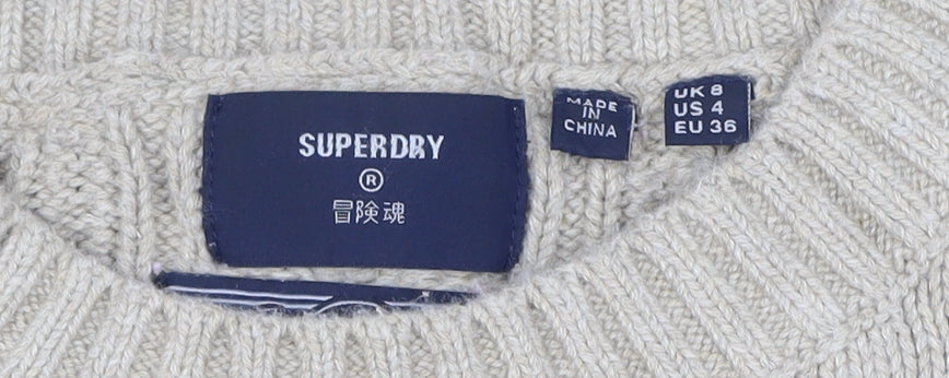 Superdry Women's Beige Cable-Knit Wool Jumper Size 8
