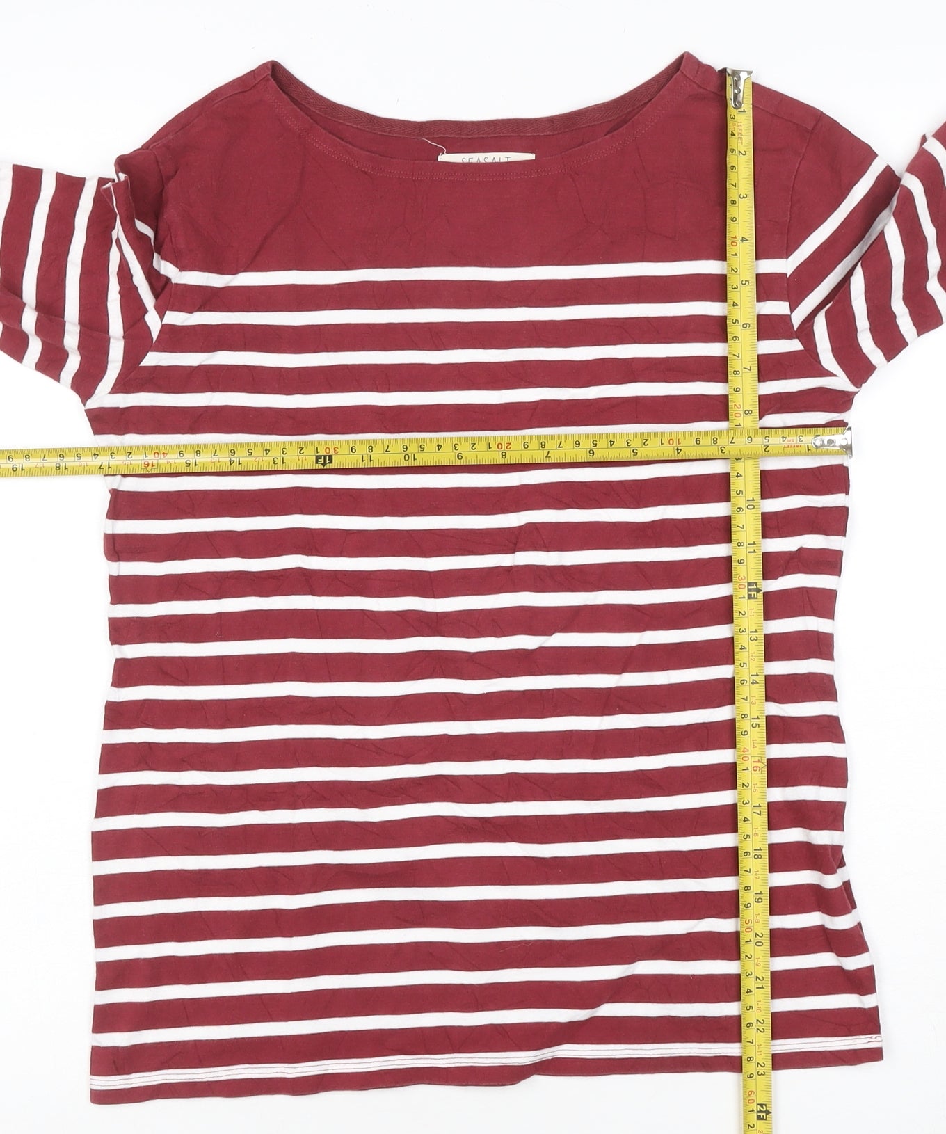 Seasalt Women Red Striped Organic Cotton Long Sleeve Sailor Shirt Size 10