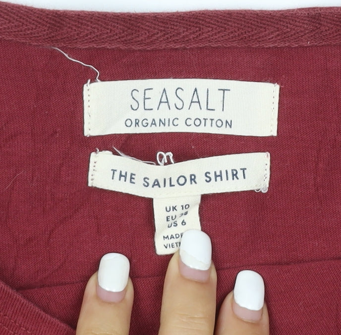Seasalt Women Red Striped Organic Cotton Long Sleeve Sailor Shirt Size 10