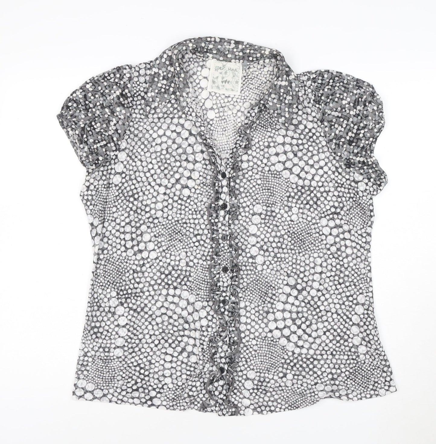 Per Una Women Grey Polka Dot Ruffle Mesh Blouse Size 20