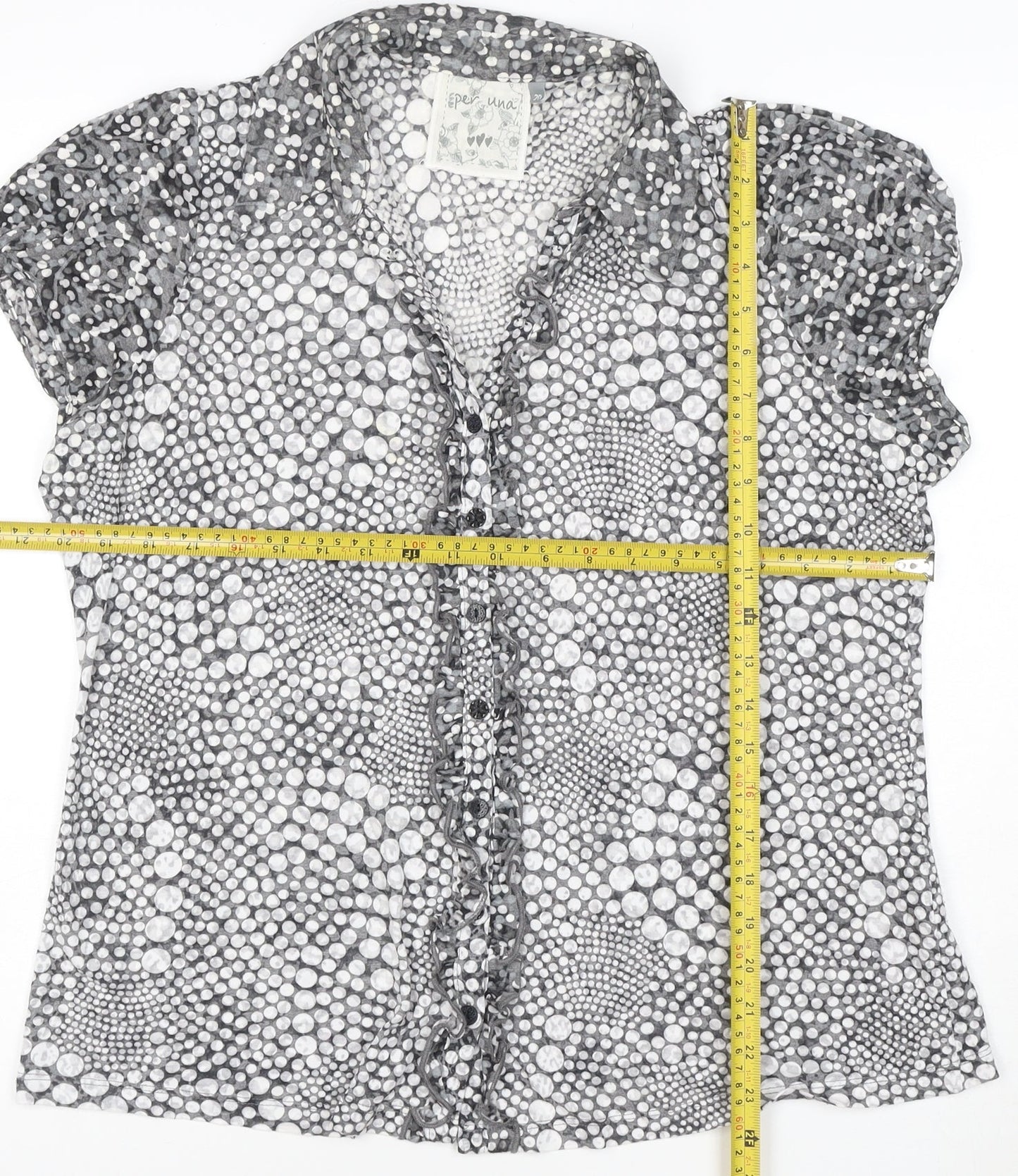 Per Una Women Grey Polka Dot Ruffle Mesh Blouse Size 20