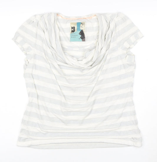 Betty Jackson Black Womens White Striped Cowl Neck Short Sleeve Top Size 18