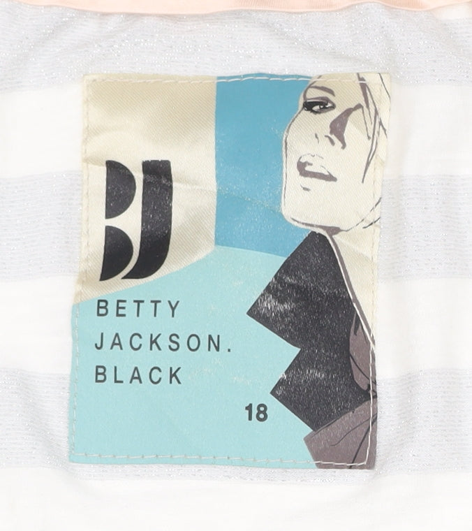 Betty Jackson Black Womens White Striped Cowl Neck Short Sleeve Top Size 18