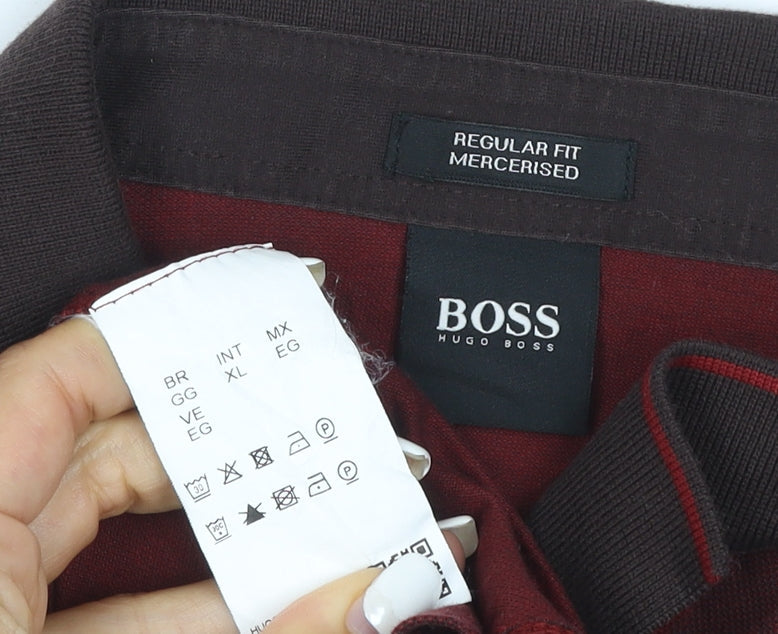 Hugo Boss Men's Red Regular Fit Cotton Polo Shirt Size XL