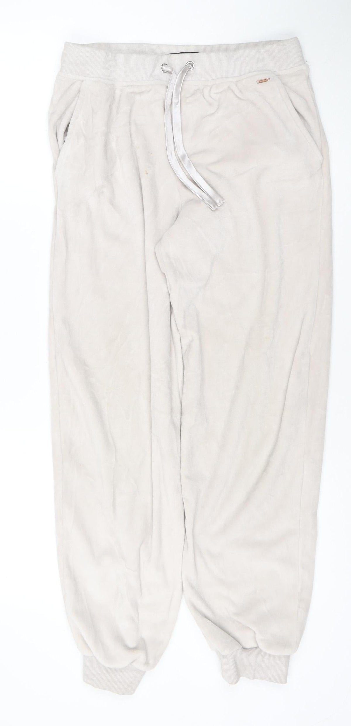 Marks & Spencer Women Beige Velour Joggers Size 10 Elastic Waist Pockets