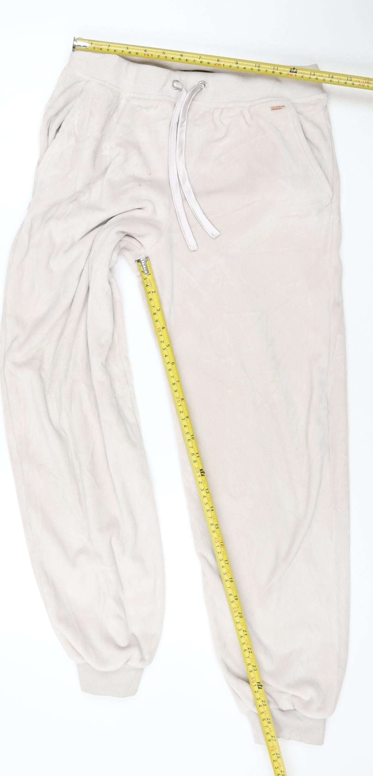 Marks and Spencer Women Beige Velour Joggers Size 10 Elastic Waist Pockets