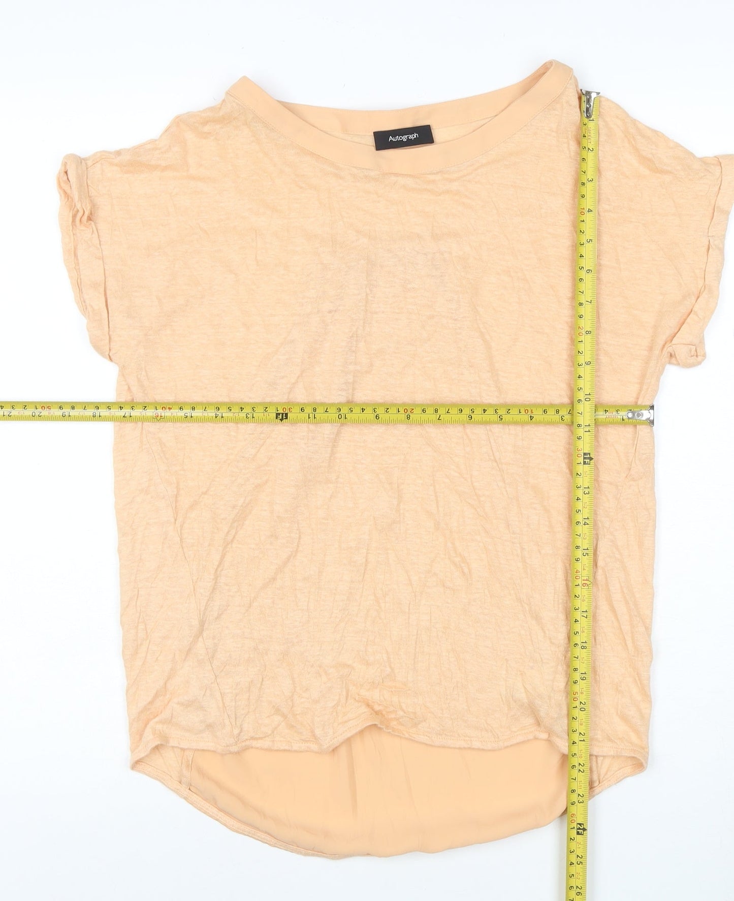 Marks and Spencer Autograph Women's Beige Linen Blend Short Sleeve T-Shirt UK 12