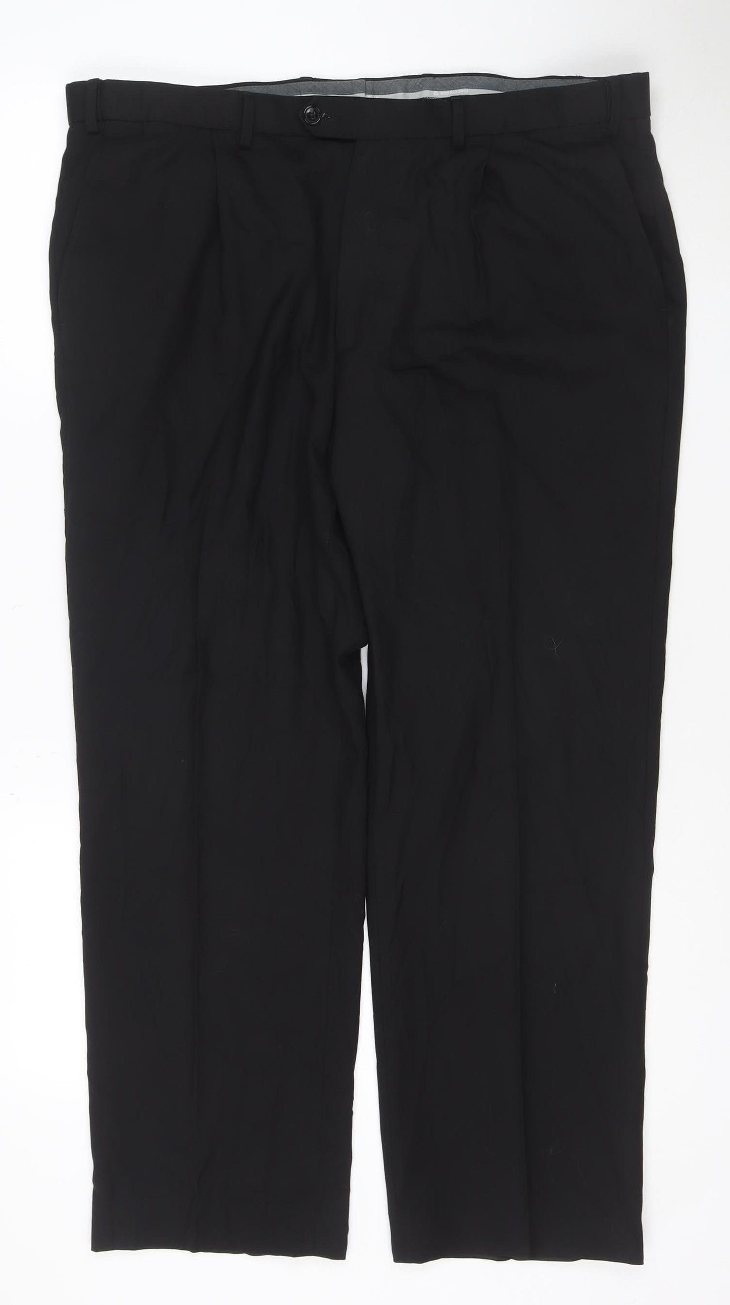 Marks and Spencer Men's Black Regular Fit Wool Blend Dress Trousers 38W 29L