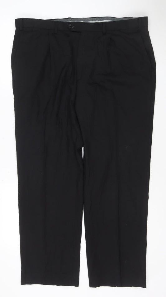 Marks and Spencer Men's Black Regular Fit Wool Blend Dress Trousers 38W 29L