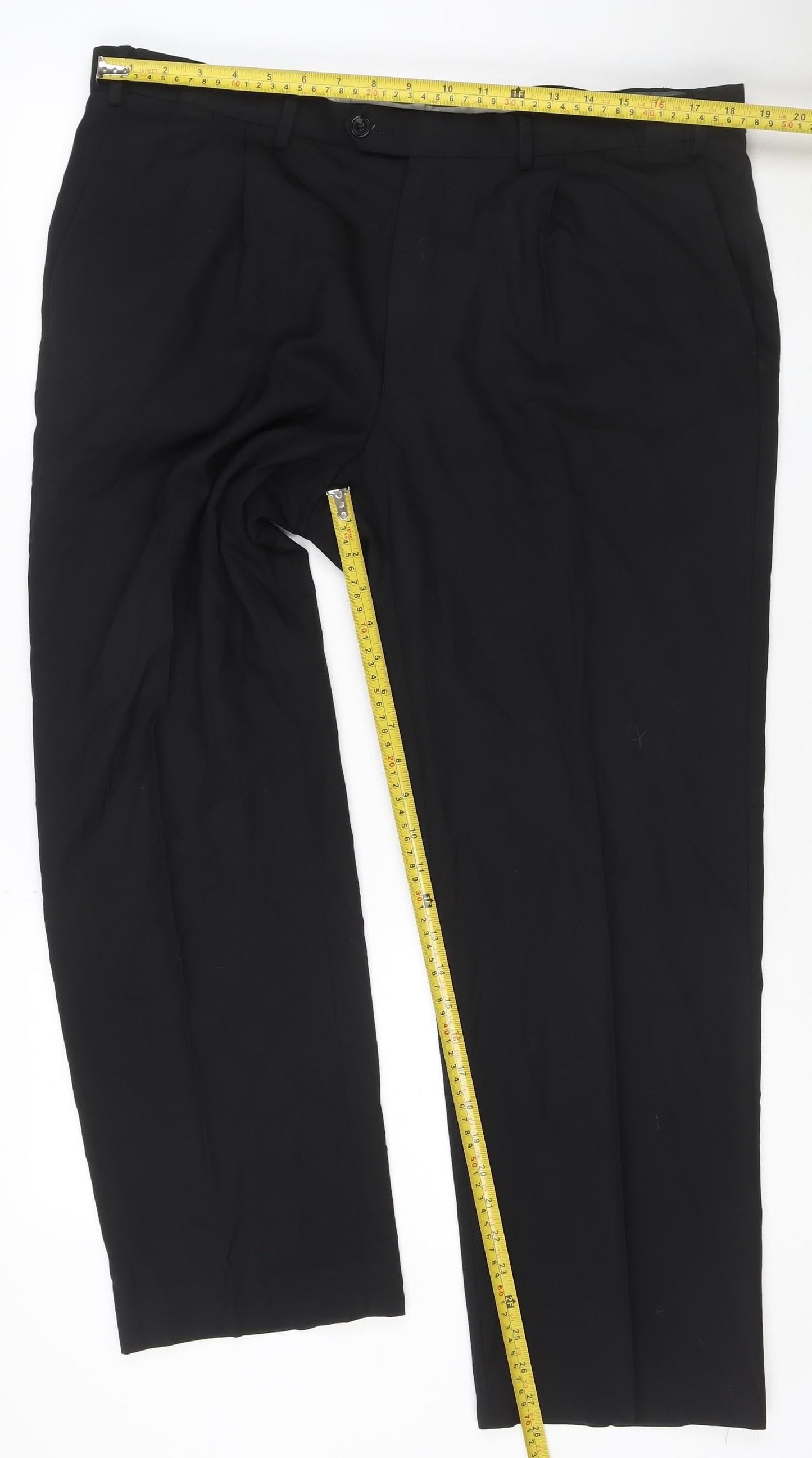 Marks and Spencer Men's Black Regular Fit Wool Blend Dress Trousers 38W 29L
