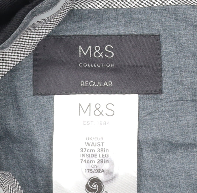 Marks and Spencer Men's Black Regular Fit Wool Blend Dress Trousers 38W 29L