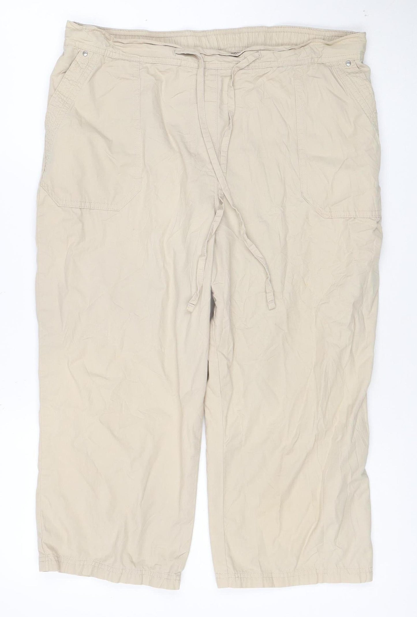 Marks and Spencer Womens Beige Cotton Cargo Capri Trousers UK 14