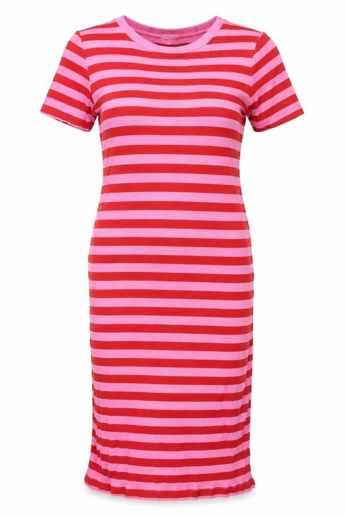 H&M Women’s Pink Red Stripe T-Shirt Dress Size S Cotton Modal