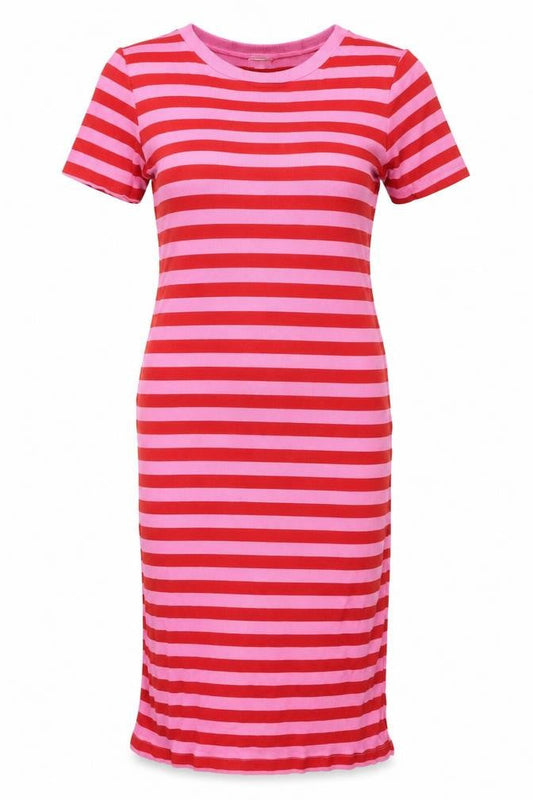 H&M Women’s Pink Red Stripe T-Shirt Dress Size S Cotton Modal