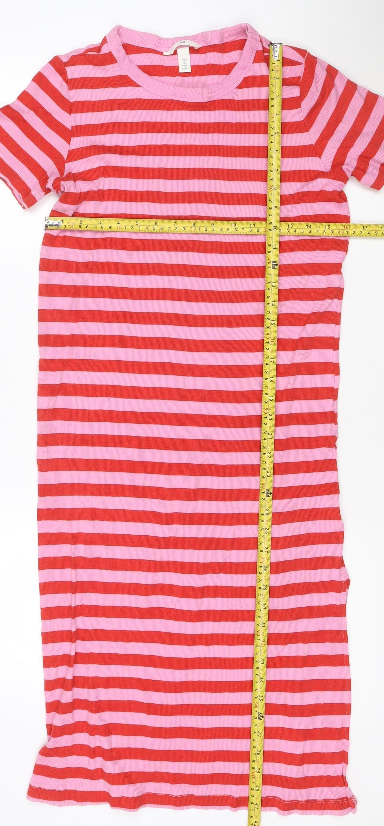 H&M Women’s Pink Red Stripe T-Shirt Dress Size S Cotton Modal