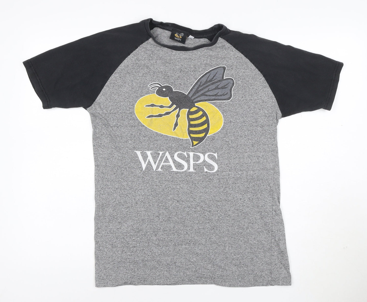 Wasps Rugby Men's Grey & Black Raglan Short Sleeve T-Shirt Size M