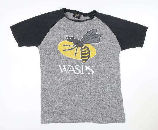 Wasps Rugby Men's Grey & Black Raglan Short Sleeve T-Shirt Size M