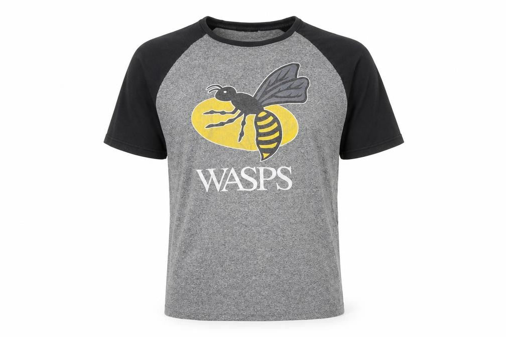 Wasps Rugby Men's Grey & Black Raglan Short Sleeve T-Shirt Size M