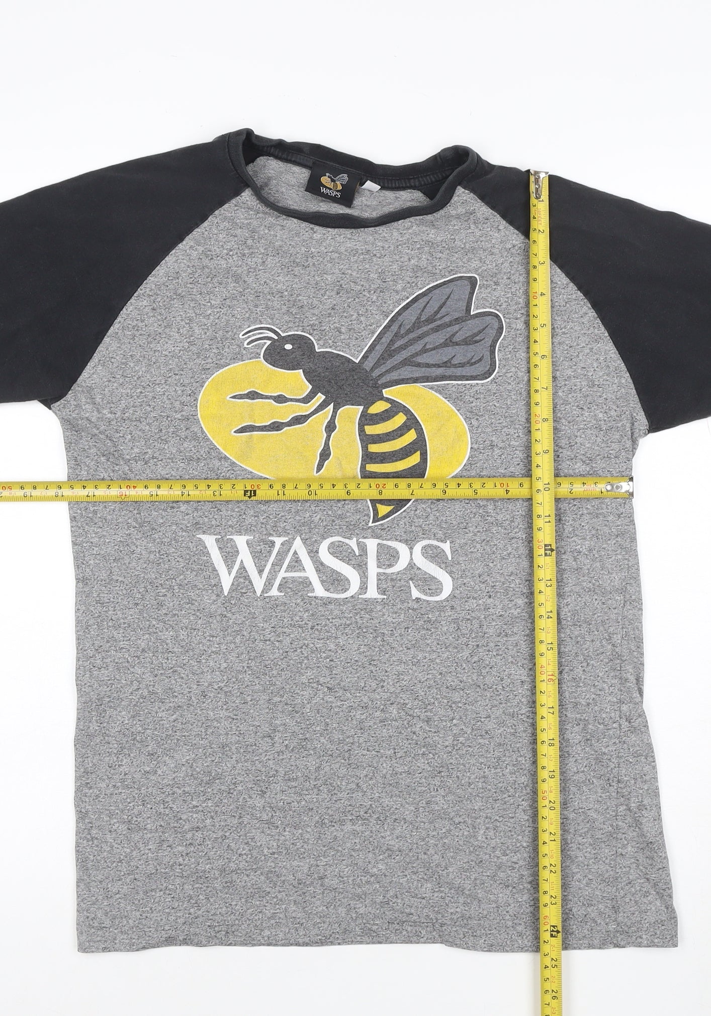 Wasps Rugby Men's Grey & Black Raglan Short Sleeve T-Shirt Size M